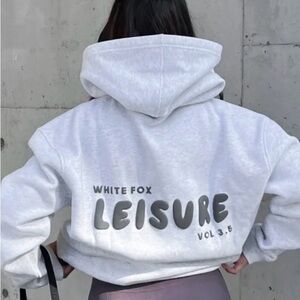 White Fox Leisure Series in Glacier M/L Heather Gray Hoodie with Dark Gray logos